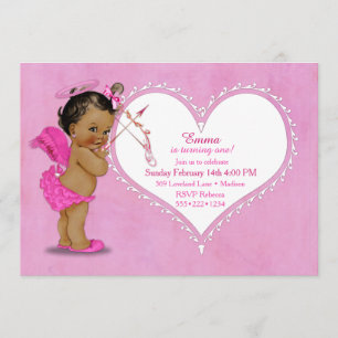 Invitation Bébé Fille Ethnique Cupidon Ailes d'Ange Halo Rose