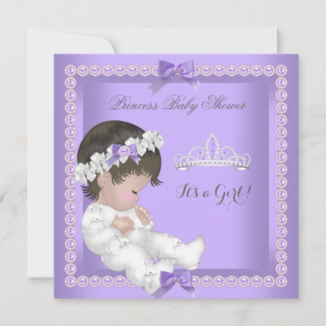 Invitation Bébé Fille Fête de Naissance Lavande Violette (Devant)