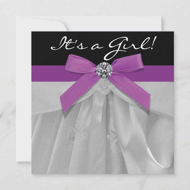 Invitation Bébé Fille Fête Prénatale Violet et Noir (Devant)