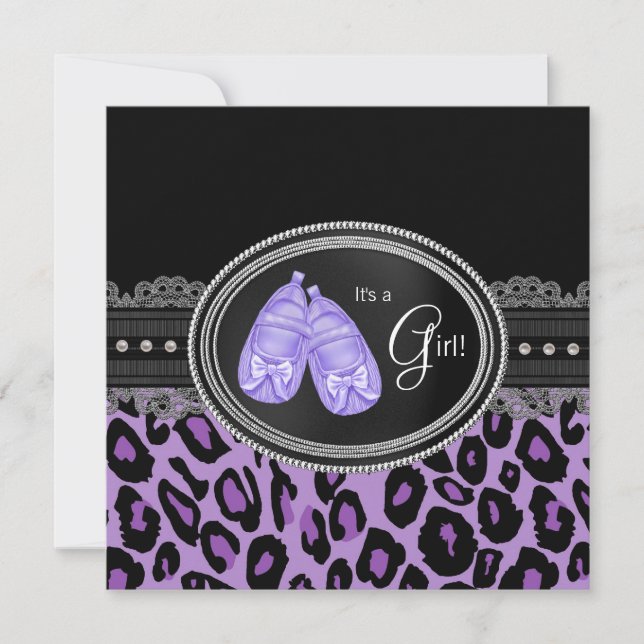 Invitation Bébé Fille Lavande Violet Léopard Shower (Devant)