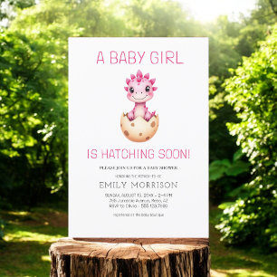 Invitation Bébé Fille Mignon Dinosaure Naîtra Bientôt Douche