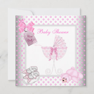 Invitation Bébé Fille Mignonne Berceau Rose Fête de Naissance