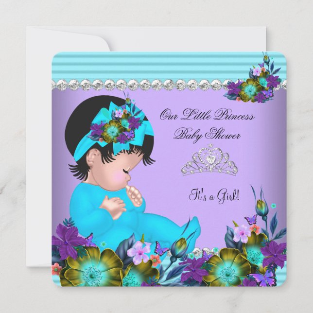 Invitation Bébé Fille Mignonne Shower Salle Bleu Violet (Devant)