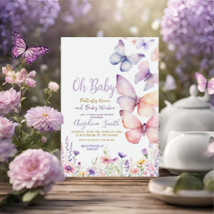 Invitation Bébé Fille Papillon Purple Fleurs Baby shower