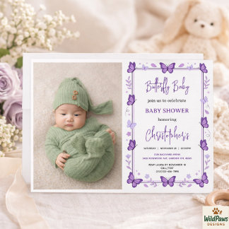 Invitation Bébé Fille Papillon Violet Célébration de Naissanc