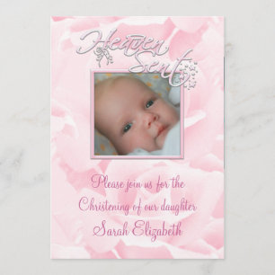 Invitation Bébé Fille Photo Baptême Rose Rose Pâle
