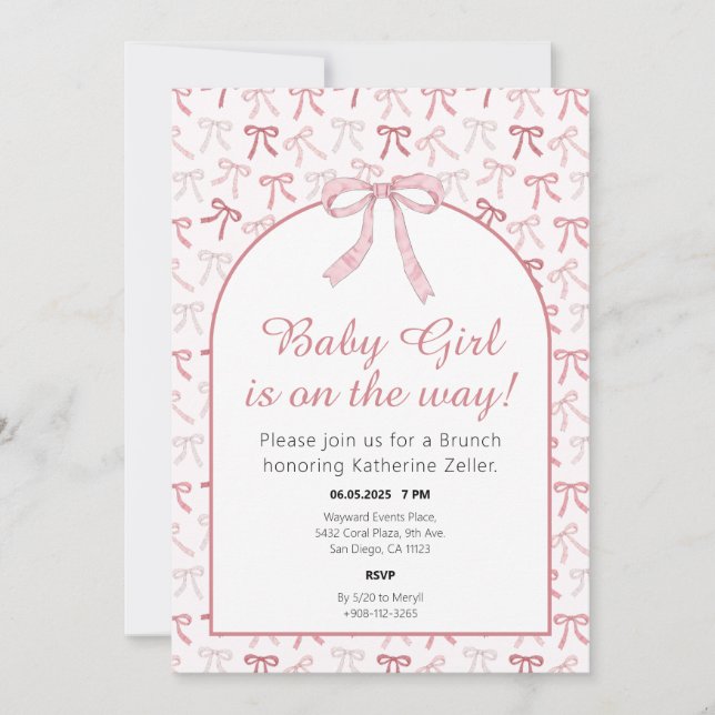 Invitation Bébé fille rose  Baby shower de la boîte (Devant)