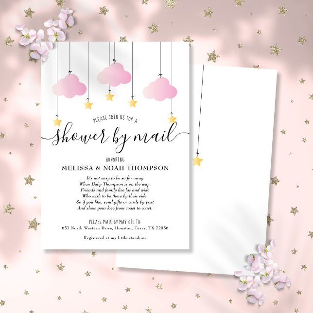 Invitation Bébé Fille Rose Bain à Distance Par Courrier (Shower By Mail Long Distance Baby Girl Pink Invitation)