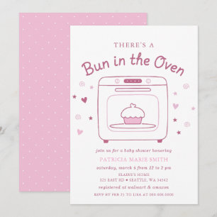 Invitation Bébé Fille Rose Bébé dans le Four Fête Prénatale
