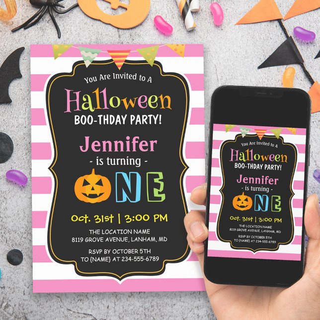 Invitation Bébé Fille rose Halloween Première fête d'annivers (Perfect for parents who want to throw a memorable and fun-filled Halloween-themed birthday party.)