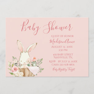 Invitation Bébé Fille rose Script mignonne lapin élégant bébé