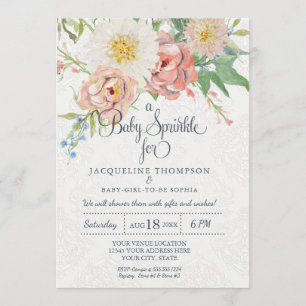 Invitation Bébé Fille saupoudrer l'aquarelle Blush en floral 