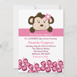 Invitation BÉBÉ FILLE Singe Hibiscus Fleur 5x7 Baby shower
