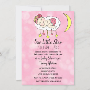 Invitation Bébé fille sur la lune Baby shower fille rose