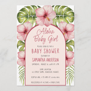Invitation Bébé Fille Tropical Aloha Douceur de pluie Florale