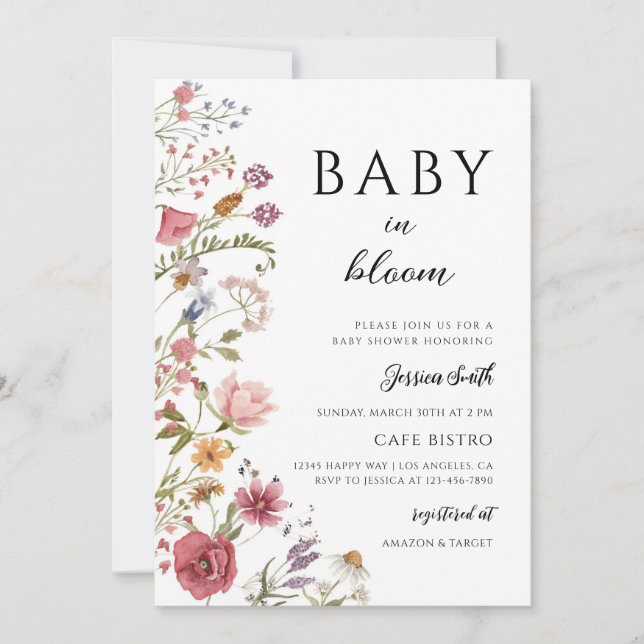 Invitation Bébé Fleur de Boho en Fleur (Devant)