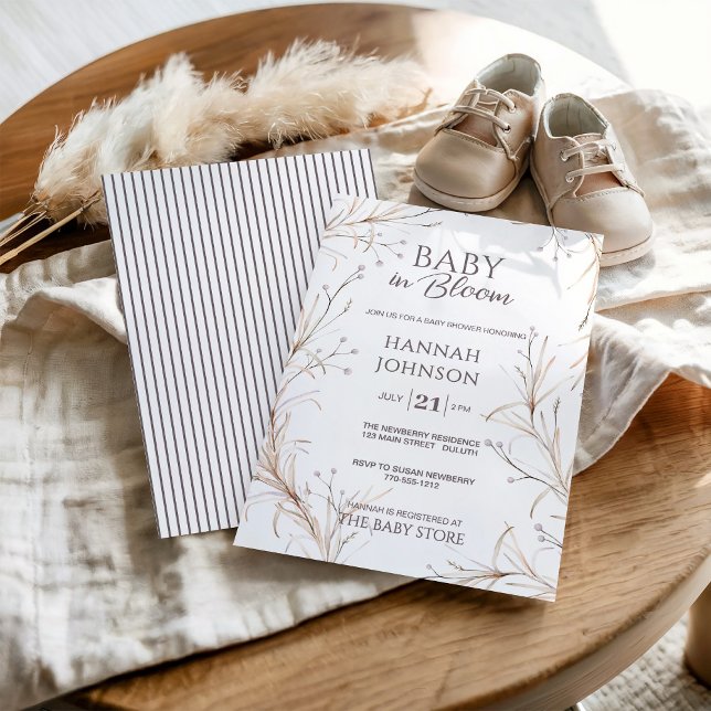 Invitation Bébé Fleur Fleurie Bohème Neutre  (Créateur téléchargé)