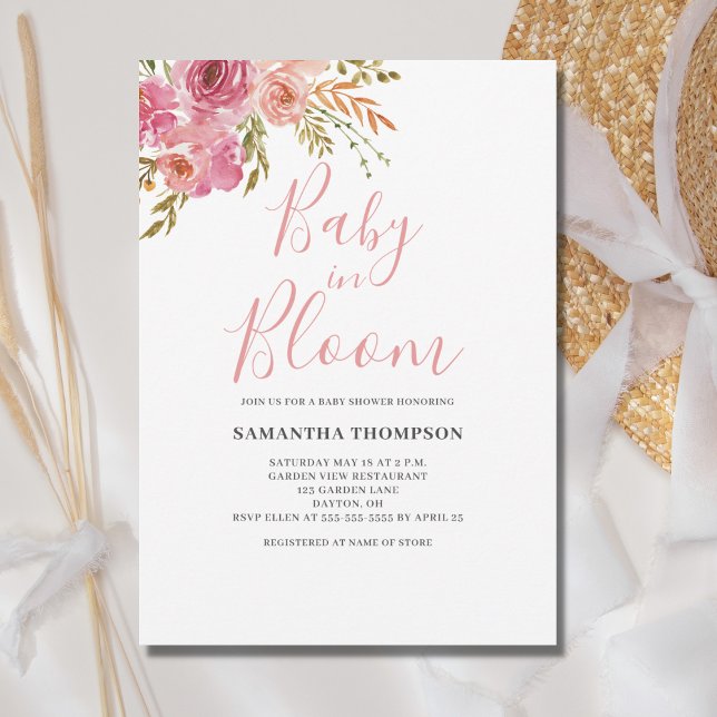 Invitation Bébé Fleur Rose en Fleur Bain (Créateur téléchargé)