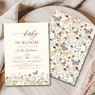 Invitation Bébé fleur sauvage en Fleur Baby shower Beige