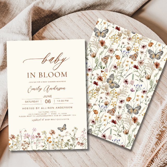 Invitation Bébé fleur sauvage en Fleur Baby shower Beige (Créateur téléchargé)