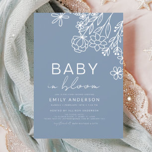 Invitation Bébé fleur sauvage en Fleur Baby shower Dusty Blue