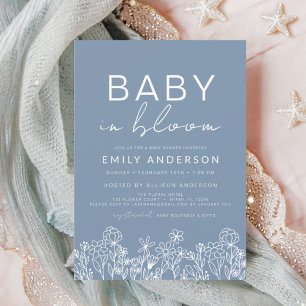 Invitation Bébé fleur sauvage en Fleur Baby shower Dusty Blue