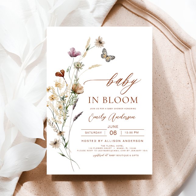 Invitation Bébé fleur sauvage en Fleur Baby shower en terre c (Créateur téléchargé)