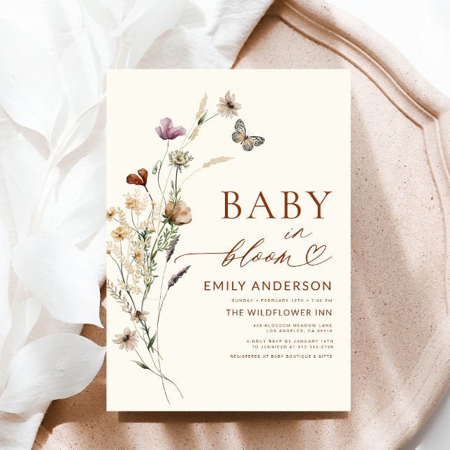 Invitation Bébé fleur sauvage en Fleur Baby shower en terre c (Créateur téléchargé)
