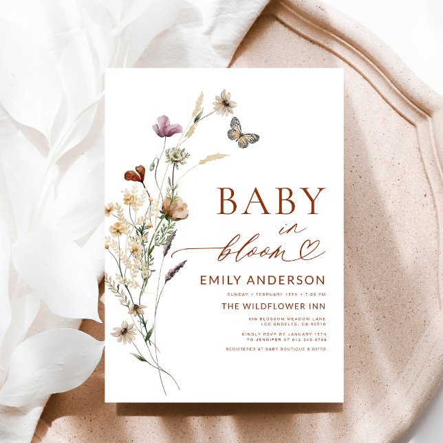 Invitation Bébé fleur sauvage en Fleur Baby shower en terre c (Créateur téléchargé)