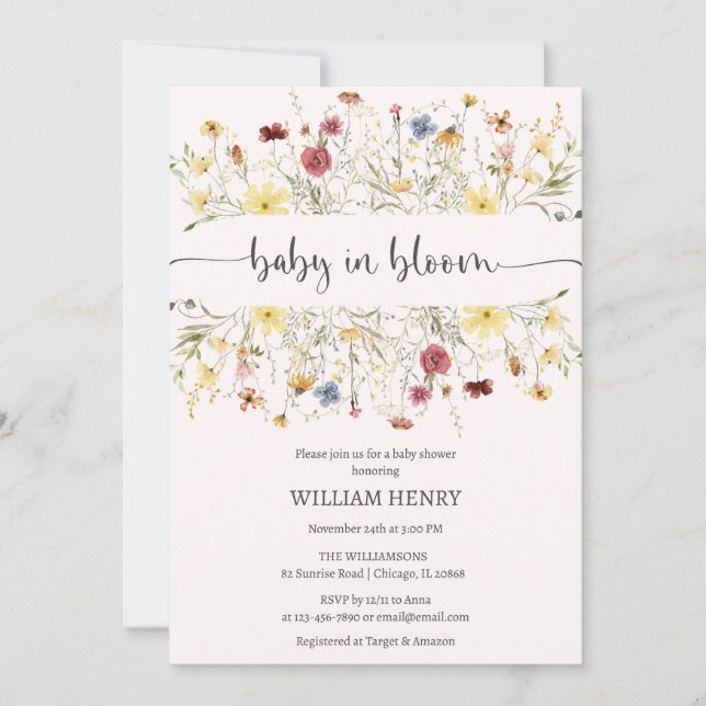 Invitation Bébé fleur sauvage en Fleur baby shower floral pri (Devant)