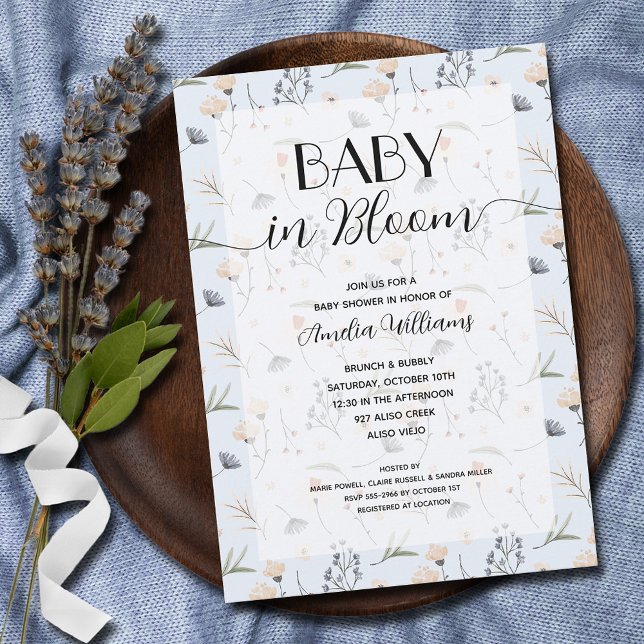 Invitation Bébé fleur sauvage en Fleur Blue Boy Douche (Baby in Bloom wildflowers on blue boy baby shower invitations - INSTANT DOWNLOAD and/or PRINTED)