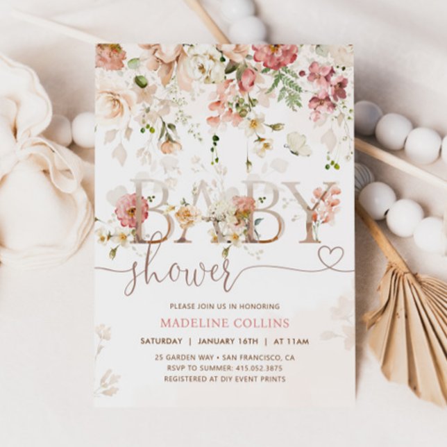 Invitation Bébé fleur sauvage En Fleur Blush Baby shower Flor (Créateur téléchargé)