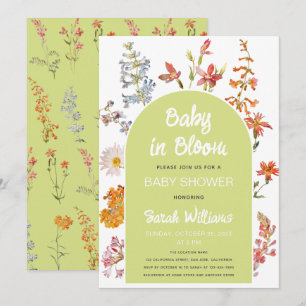 Invitation Bébé fleur sauvage en Fleur Douche Arc vert Floral