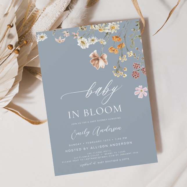 Invitation Bébé fleur sauvage en fleur Douche bleu Dusty (Créateur téléchargé)