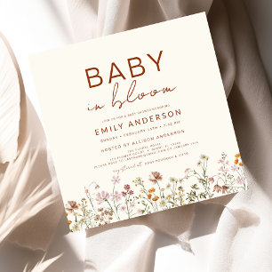 Invitation Bébé Fleur Sauvage en Fleur Fête de Naissance en T