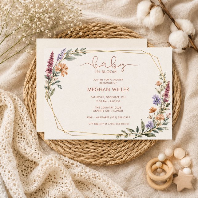 Invitation Bébé Fleur Sauvage en Fleur Fête Prénatale (Wildflower Baby in Bloom Baby Shower Invitation)