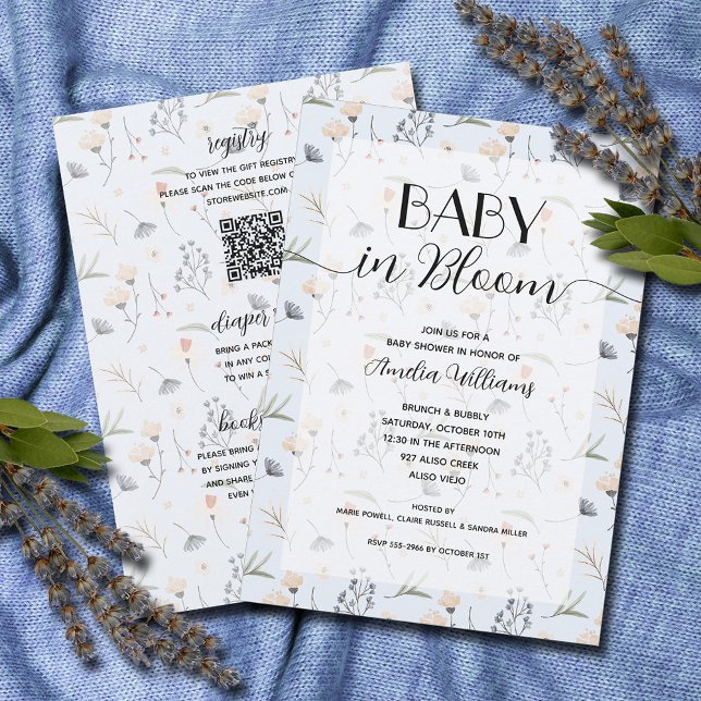 Invitation Bébé fleur sauvage en Fleur Garçon tout en une dou (Wildflower baby in bloom boy all in one baby shower invitations, PRINTED and/or DOWNLOAD)