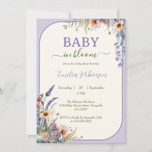 Invitation Bébé Fleur Sauvage en Fleur Violette Poussiéreuse 