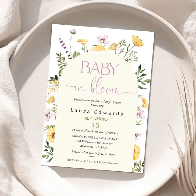 Invitation Bébé Fleur sauvage jaune rustique dans le Baby sho (Modern Gender Neutral Baby in Bloom Baby Shower Invitation, Wildflowers Baby Shower Invite, Floral )