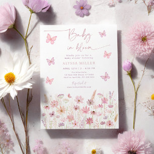 Invitation Bébé Fleur sauvage papillon dans le Baby shower fl
