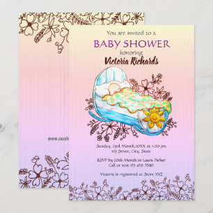 Invitation Bébé Fleur sauvage rustique en Baby shower berceau