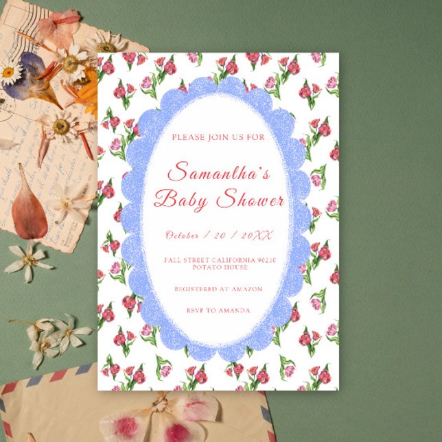 Invitation Bébé Fleuris Aquarelle Shower Vintage (Créateur téléchargé)