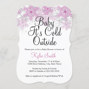Invitation Bébé flocon de neige rose il fait froid dehors Bab