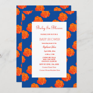 Invitation Bébé Floral En Fleur Baby shower Bleu Marine Orang