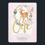 Invitation Bébé floral rousse Cerf Fille de la face 1er anniv<br><div class="desc">Ce design présente des roses roses roses roses roses verdoyantes,  des couronnes verdoyantes et un adorable chevreuil</div>