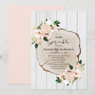 Invitation Bébé floral roux de bois rustique