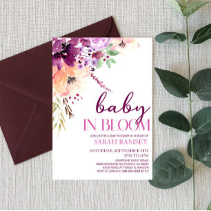Invitation Bébé Floral Violet Chute Dans Le Baby shower Fleur