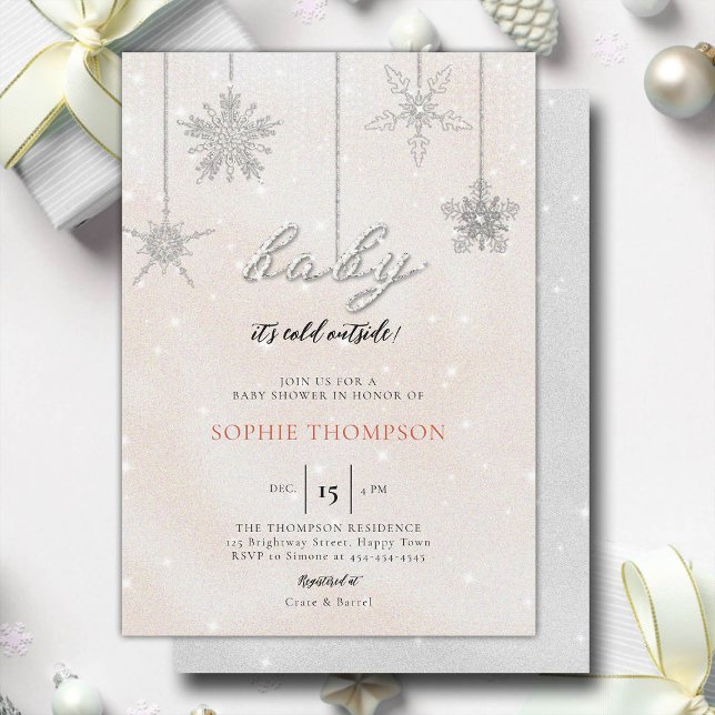 Invitation Bébé Froid à l'extérieur de la Parties scintillant (baby its cold outside baby shower invitation rhinestone glitter sparkle snowflakes girl pink elegant)