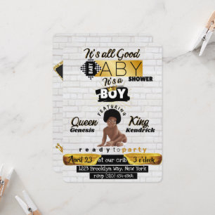 Invitation Bébé garçon afro urbain Baby Shower Hip Hop Rétro