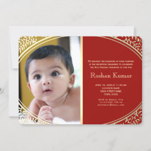Invitation Bébé garçon Annaprashan or rouge